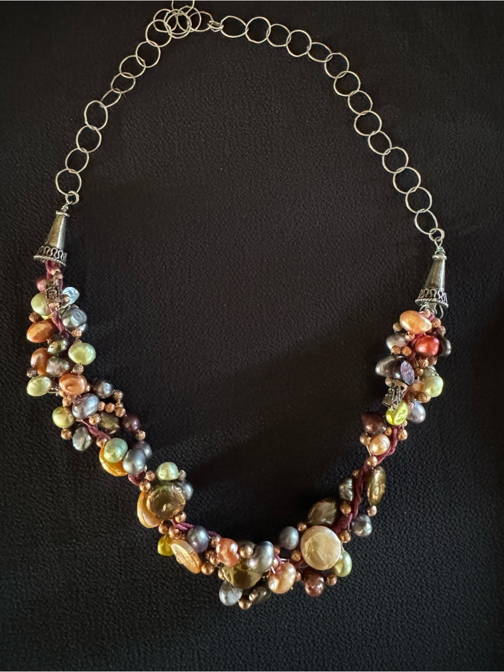 Multicolor Baroque Freshwater Pearl Sterling Silver Cluster Necklace